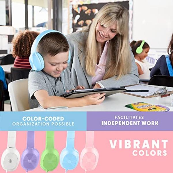 Auriculares escolares Sonitum Bulk para niños con micrófono - Pack de 5 auriculares supraaurales con cable de 3,5 mm - Cómodos auriculares con cable y micrófonos integrados - Auric
