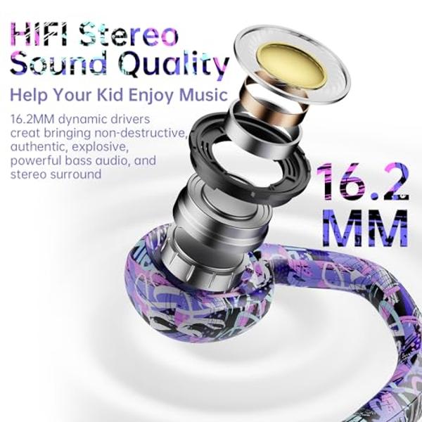 Auriculares para niños Mehomeli, Bluetooth 5.2, conducción aérea, abiertos, con limitación de volumen de 85 dB, sonido estéreo con micrófono, resistencia al agua IPX5, 20 horas de 