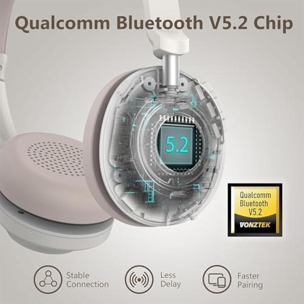 Auriculares inalámbricos QCC 5.2 con Bluetooth, micrófono con cancelación de ruido y adaptador USB. Auriculares inalámbricos con micrófono dual CVC 8.0 y base de carga para oficina
