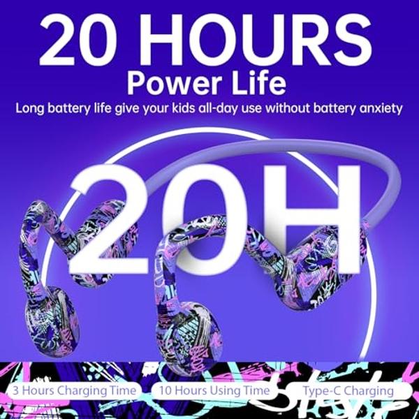 Auriculares para niños Mehomeli, Bluetooth 5.2, conducción aérea, abiertos, con limitación de volumen de 85 dB, sonido estéreo con micrófono, resistencia al agua IPX5, 20 horas de 