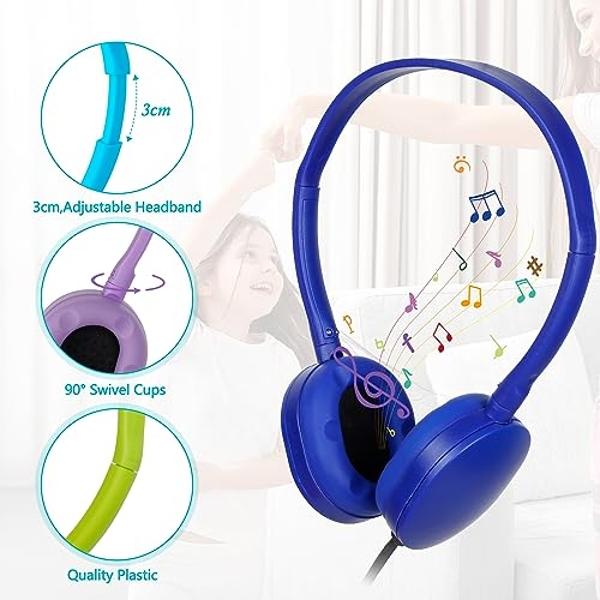 Auriculares TJZXGUI para niños (paquete de 24), multicolor, para aulas escolares, juego de auriculares resistentes al por mayor para estudiantes, adolescentes, niños y adultos (12 