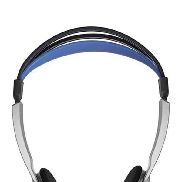 Audífonos portátiles supraaurales Koss KTXPro1 de titanio, control de volumen, diseño ultraligero, color plateado, negro y azul.