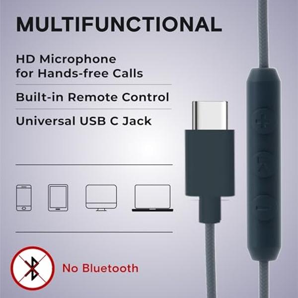 Auriculares con cable USB C ARTIX CL750 con micrófono y control de volumen, aislamiento de ruido para iPhone 15-16, auriculares con cable para computadora Samsung, supraaurales, fá