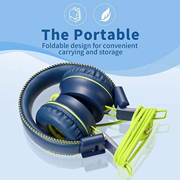 Auriculares POWMEE M2 para niños, con cable, plegables, ajustables, estéreo, antienredos, con conector de 3,5 mm, supraaurales, para niños, adolescentes, niñas, escuela, Kindle, av
