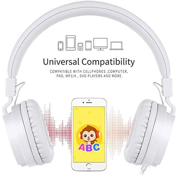 Gorsun - Auriculares para niños, ligeros, estéreo, con cable, diadema ajustable, para smartphones y ordenador (blanco)