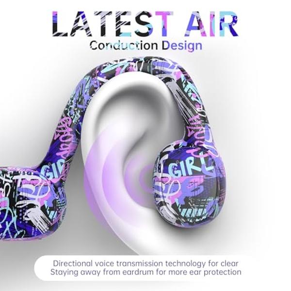 Auriculares para niños Mehomeli, Bluetooth 5.2, conducción aérea, abiertos, con limitación de volumen de 85 dB, sonido estéreo con micrófono, resistencia al agua IPX5, 20 horas de 