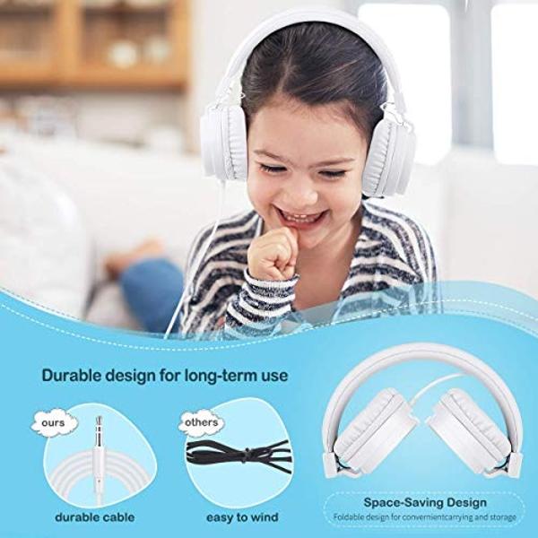 Gorsun - Auriculares para niños, ligeros, estéreo, con cable, diadema ajustable, para smartphones y ordenador (blanco)