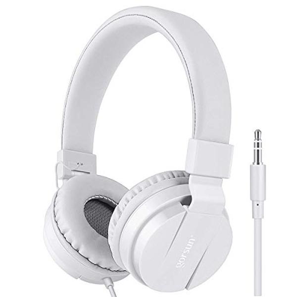 Gorsun - Auriculares para niños, ligeros, estéreo, con cable, diadema ajustable, para smartphones y ordenador (blanco)