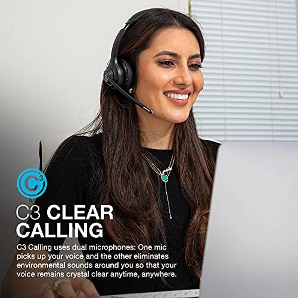 Auriculares inalámbricos JLab Go Work con micrófono, Bluetooth para PC con más de 45 horas de reproducción y conexión multipunto a portátiles y dispositivos móviles, con cable o in