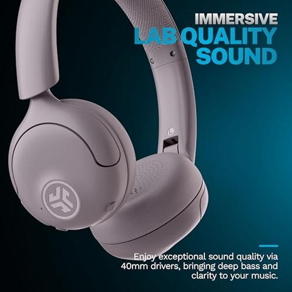 Auriculares inalámbricos JLab Go Lux ANC, color malva, con cancelación activa de ruido híbrida, supraaurales premium con Bluetooth, sonido personalizable, modo Be Aware, comodidad 