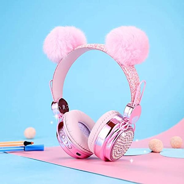 Auriculares inalámbricos KORABA con Bluetooth 5.0, luces LED que cambian de color y micrófono, para niñas, 10 horas de duración, para la escuela y Navidad (rosa)