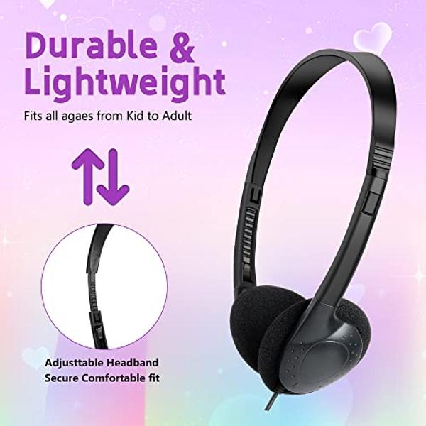 Auriculares escolares Sonitum Bulk para niños con micrófono - Pack de 5 auriculares supraaurales con cable de 3,5 mm - Cómodos auriculares con cable y micrófonos integrados - Auric