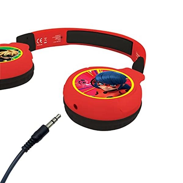 Auriculares Bluetooth 2 en 1 Lexibook de Ladybug y Cat Noir para niños: estéreo, inalámbricos y con cable, seguros para niños, plegables y ajustables, HPBT010MI