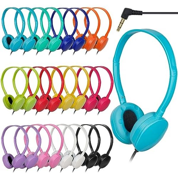 Auriculares TJZXGUI para niños (paquete de 24), multicolor, para aulas escolares, juego de auriculares resistentes al por mayor para estudiantes, adolescentes, niños y adultos (12 