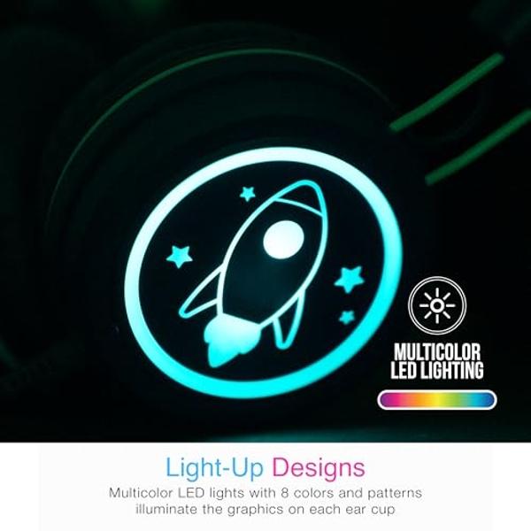 MEE audio KidJamz KJ55 - Auriculares USB-C de escucha segura para niños con luces LED multicolor, limitador de volumen y micrófono; auriculares supraaurales con cable para iPhone 1