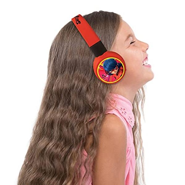 Auriculares Bluetooth 2 en 1 Lexibook de Ladybug y Cat Noir para niños: estéreo, inalámbricos y con cable, seguros para niños, plegables y ajustables, HPBT010MI