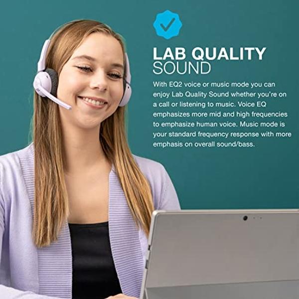 Auriculares inalámbricos supraaurales JLab Go Work Pop, color lila, más de 50 horas de reproducción, Bluetooth multipunto, micrófono de brazo giratorio, micrófono MEMS con cancelac