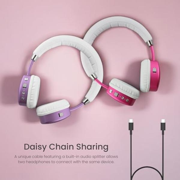 Audífonos Bluetooth PuroQuiet Plus supraaurales con cancelación activa de ruido y volumen limitado de Puro Sound Labs: audífonos ligeros para niños con micrófono integrado, sonido 