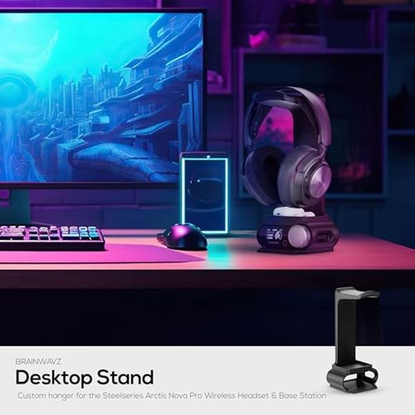 Soporte para auriculares BRAINWAVZ diseñado para auriculares inalámbricos Steelseries Arctis Nova Pro con base para la estación base inalámbrica (HPS01)