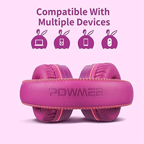 Auriculares POWMEE M1 para niños, con cable, plegables, ajustables, estéreo, antienredos, con conector jack de 3,5 mm, supraaurales (morado)