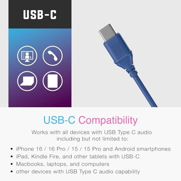 MEE audio KidJamz KJ55 - Auriculares USB-C de escucha segura para niños con luces LED multicolor, limitador de volumen y micrófono; auriculares supraaurales con cable para iPhone 1