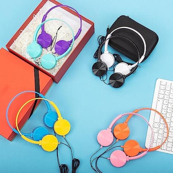 Auriculares MYZI para niños con cable, plegables, con micrófono, cable antienredos, volumen seguro de 85 dB, ideales para iPad, escuela y avión, color azul marino