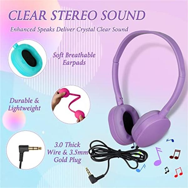 Auriculares OSSZIT para niños, escuelas y aulas (paquete de 10), multicolor, con cable ajustable y conector de 3,5 mm para estudiantes, adolescentes, niños y adultos (10 colores)