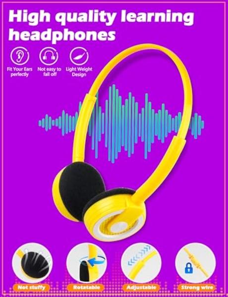 Auriculares POWMEE M1 para niños, con cable, plegables, ajustables, estéreo, antienredos, con conector jack de 3,5 mm, supraaurales (morado)