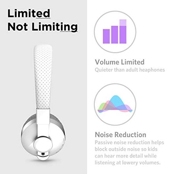 Auriculares supraaurales Bluetooth para niños LilGadgets Untangled Pro, para la escuela, con micrófono, volumen limitado, tecnología SharePort, acolchado suave al tacto, color blan