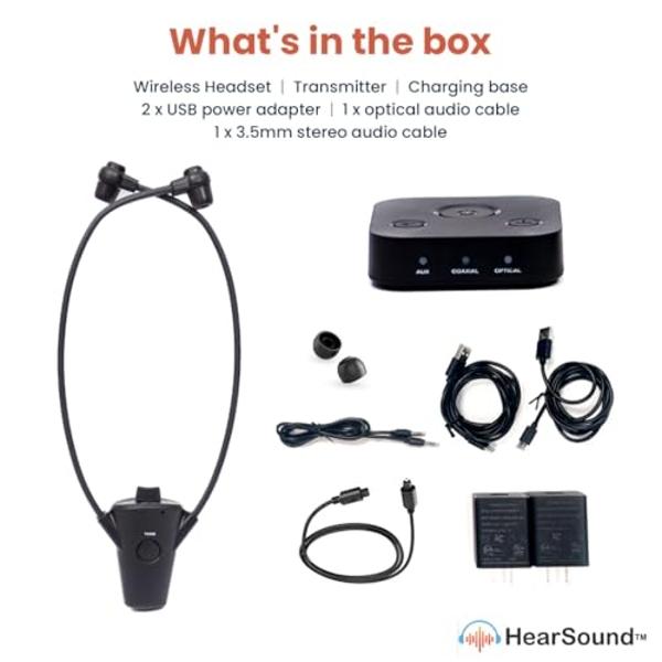 HearSound Gold - Sistema de auriculares inalámbricos digitales para TV con audífonos - Ideal para personas mayores o con problemas de audición - Compatible con todos los televisore