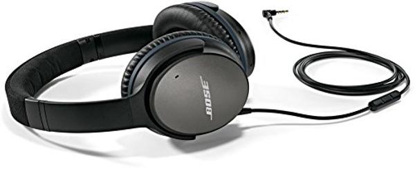 Auriculares Bose QuietComfort 25 con cancelación de ruido acústica para dispositivos Samsung y Android, color negro (con cable, 3,5 mm) (renovados)