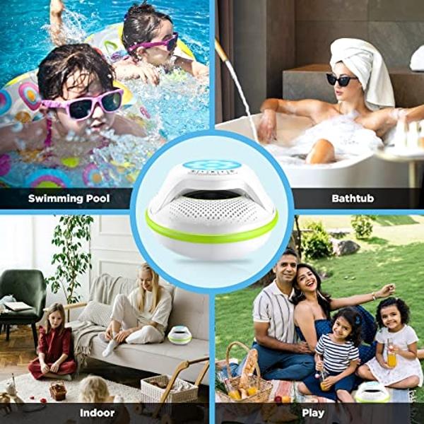 Altavoces Bluetooth portátiles, altavoces flotantes estéreo inalámbricos con resistencia al agua IPX7 y luz LED de colores, con alcance de 10 metros, ideal para ducha, piscina al a