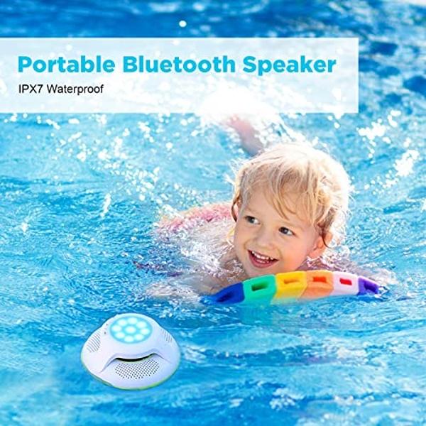Altavoces Bluetooth portátiles, altavoces flotantes estéreo inalámbricos con resistencia al agua IPX7 y luz LED de colores, con alcance de 10 metros, ideal para ducha, piscina al a