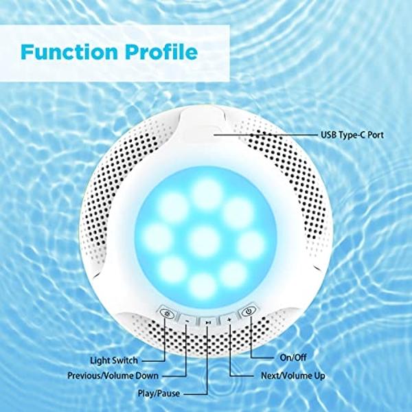 Altavoces Bluetooth portátiles, altavoces flotantes estéreo inalámbricos con resistencia al agua IPX7 y luz LED de colores, con alcance de 10 metros, ideal para ducha, piscina al a