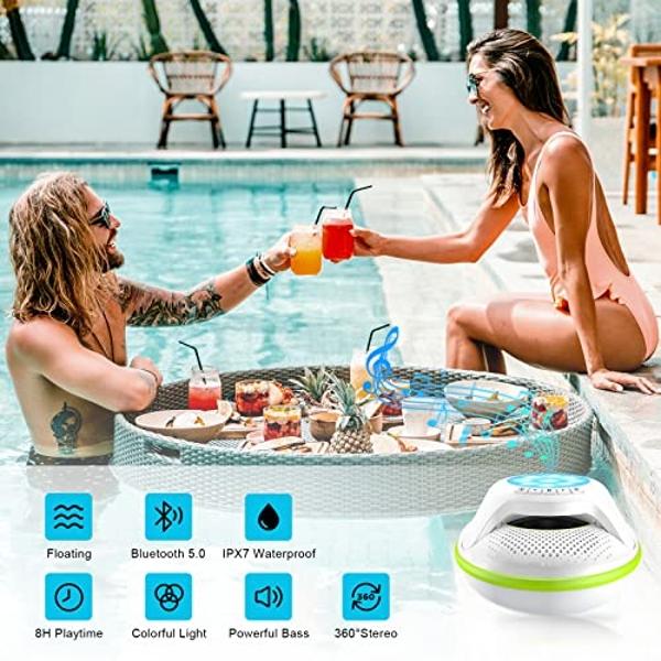 Altavoces Bluetooth portátiles, altavoces flotantes estéreo inalámbricos con resistencia al agua IPX7 y luz LED de colores, con alcance de 10 metros, ideal para ducha, piscina al a
