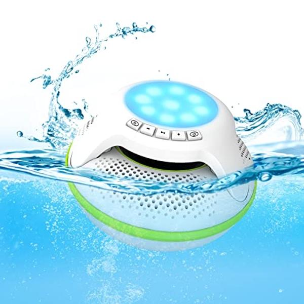 Altavoces Bluetooth portátiles, altavoces flotantes estéreo inalámbricos con resistencia al agua IPX7 y luz LED de colores, con alcance de 10 metros, ideal para ducha, piscina al a