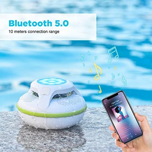 Altavoces Bluetooth portátiles, altavoces flotantes estéreo inalámbricos con resistencia al agua IPX7 y luz LED de colores, con alcance de 10 metros, ideal para ducha, piscina al a