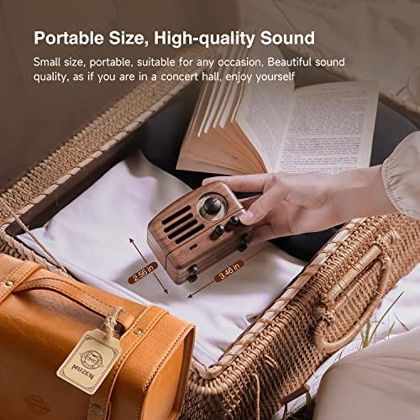 Altavoz Bluetooth portátil Muzen, pequeño altavoz inalámbrico vintage de madera OTR, radio FM con antena auxiliar, más de 10 h de reproducción, audio estéreo de alta fidelidad con 