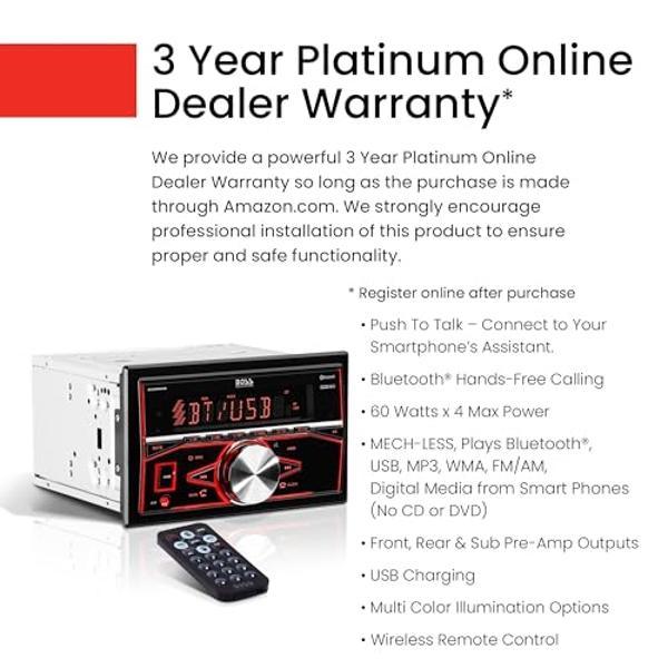 Estéreo para auto BOSS Audio Systems 820BRGB - Doble DIN, Bluetooth, sin reproductor de CD y DVD, receptor de radio AM/FM, iluminación multicolor, control remoto inalámbrico, entra