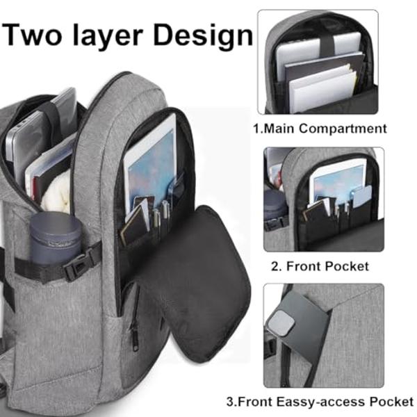 Mochila para portátil Mancro para viajes, antirrobo, para hombre, de negocios, con puerto de carga USB y candado, resistente al agua, color gris.