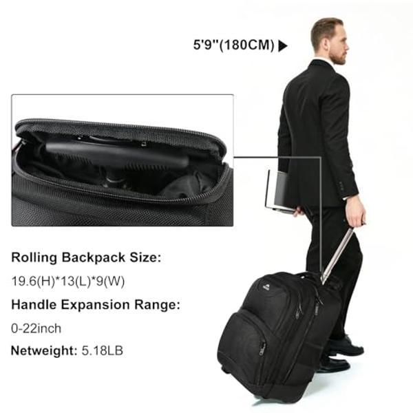 MATEIN - Mochila con ruedas para portátil de 17 pulgadas, resistente al agua, con ruedas, ideal para llevar en el trabajo, para viajes de negocios, para hombres, mujeres y adultos,