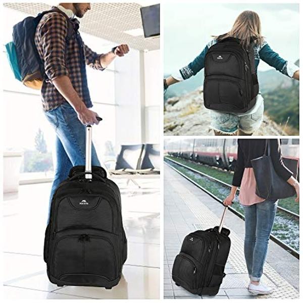 MATEIN - Mochila con ruedas para portátil de 17 pulgadas, resistente al agua, con ruedas, ideal para llevar en el trabajo, para viajes de negocios, para hombres, mujeres y adultos,