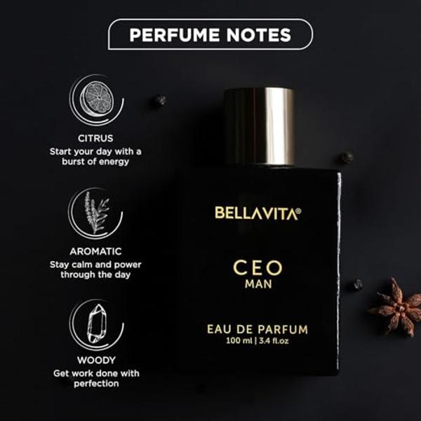 Perfume de lujo BellaVita CEO Man para hombre (100 ml) | Perfume duradero con aroma a limón, lavanda, haba tonka y madera de agar | Perfume CEO para hombre | Fragancia vegana y sin