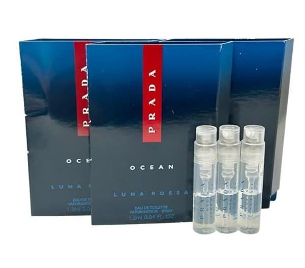 Perfume Prada OCEAN Luna Rossa EDT para hombre, muestra en spray, tamaño de viaje (mini), 1,2 ml (0,04 ml) - lote de 3