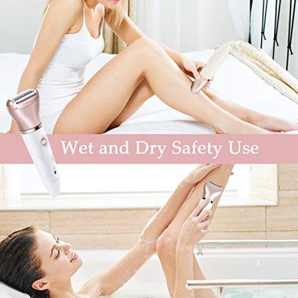 Afeitadora eléctrica para mujer: afeitadora indolora 2 en 1 para rostro, piernas y axilas, afeitadora portátil para bikini, con 2 cabezales de corte y recarga micro USB.