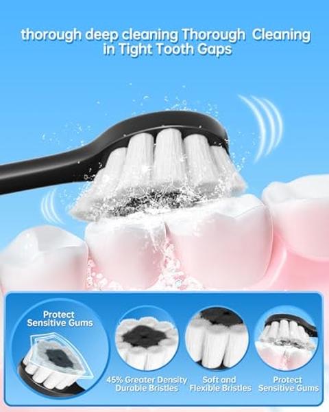 Cepillo de dientes eléctrico Aneebart Sonic (2 unidades) para adultos y niños. Cepillo de dientes de viaje con 12 cabezales Dupont, 6 modos y temporizador inteligente de 2 minutos 