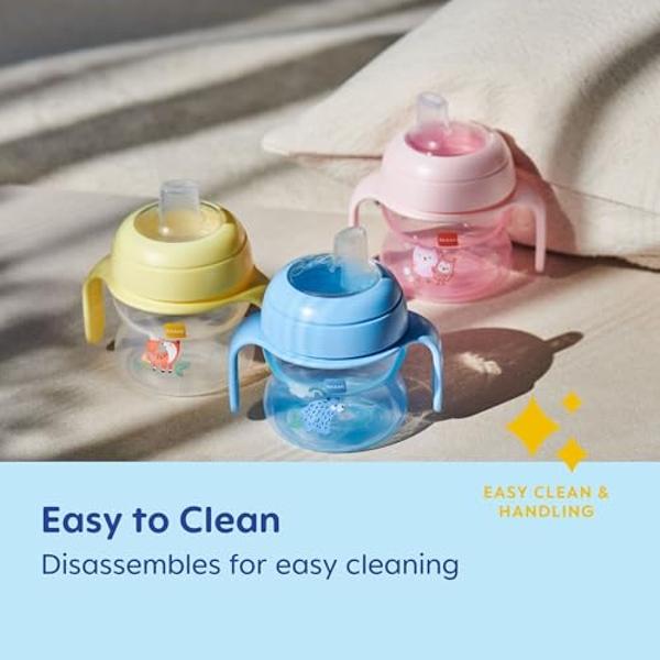 Vaso de inicio MAM (1 unidad), vaso con boquilla MAM, vaso para beber con boquilla extra suave antiderrames y asas antideslizantes, para niños de 4 meses en adelante, 147 ml, azul