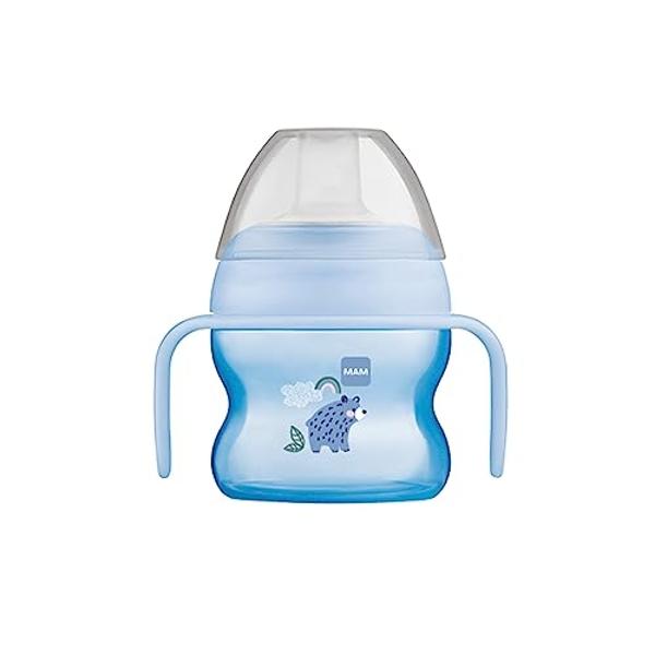 Vaso de inicio MAM (1 unidad), vaso con boquilla MAM, vaso para beber con boquilla extra suave antiderrames y asas antideslizantes, para niños de 4 meses en adelante, 147 ml, azul
