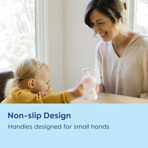 Vaso de inicio MAM (1 unidad), vaso con boquilla MAM, vaso para beber con boquilla extra suave antiderrames y asas antideslizantes, para niños de 4 meses en adelante, 147 ml, azul