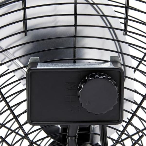 Ventilador industrial de piso Amazon Basics de 20" de alta velocidad, con 3 velocidades, cabezal inclinable, certificación ETL, carcasa y aspas metálicas, ideal para espacios indus